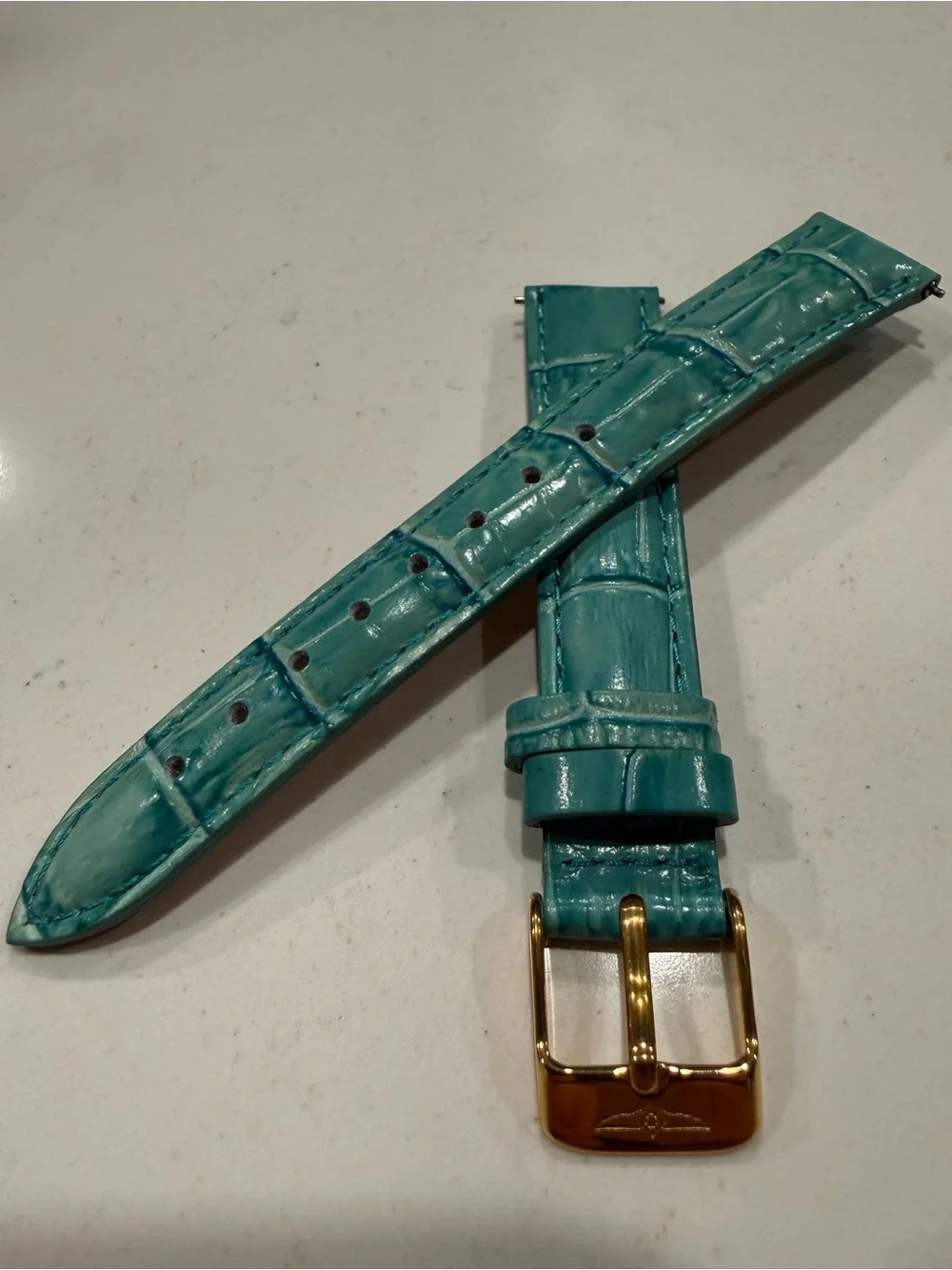 Invicta 16mm Teal Alligator Embossed Leather Watch Band Gold Tone Buckle